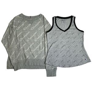 Champion Women's Crew Neck Sweatshirt All Over Logo and Tank‎ Top Size Small